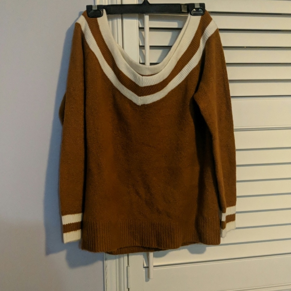 Off the Shoulder Varsity Sweater
